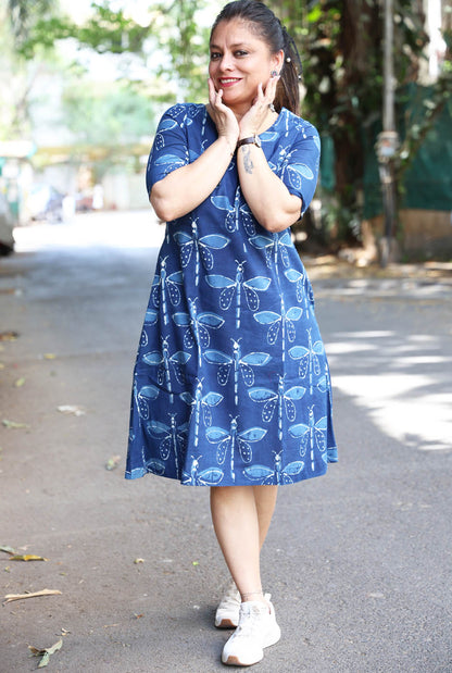 Dragonfly Print Dress with Soft Mul Lining