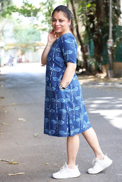 Dragonfly Print Dress with Soft Mul Lining