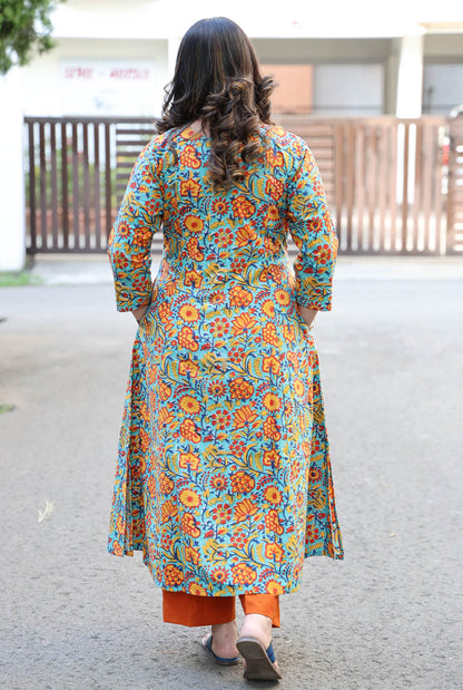Multicolor Floral Hand Blocked Cotton Kurta