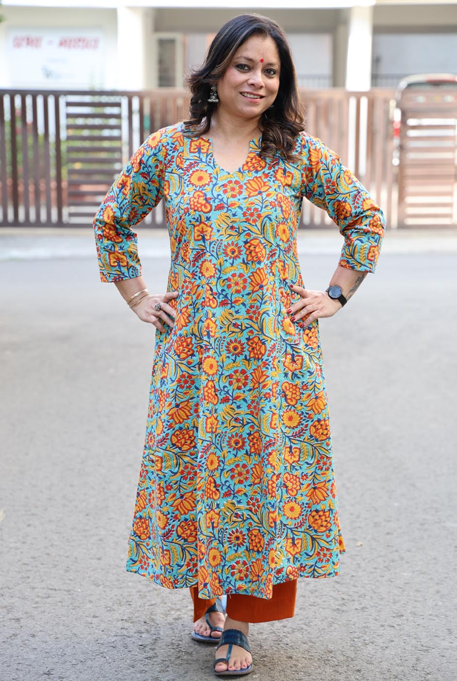 Multicolor Floral Hand Blocked Cotton Kurta
