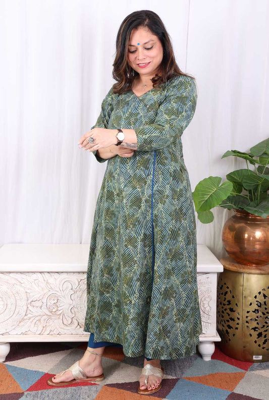 Elegant Green Angrakha Kurta