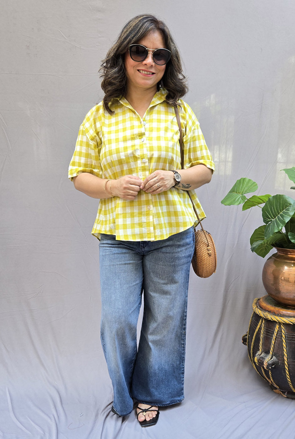 Chaukat Mint Green Checkered Anti-Fit Shirt