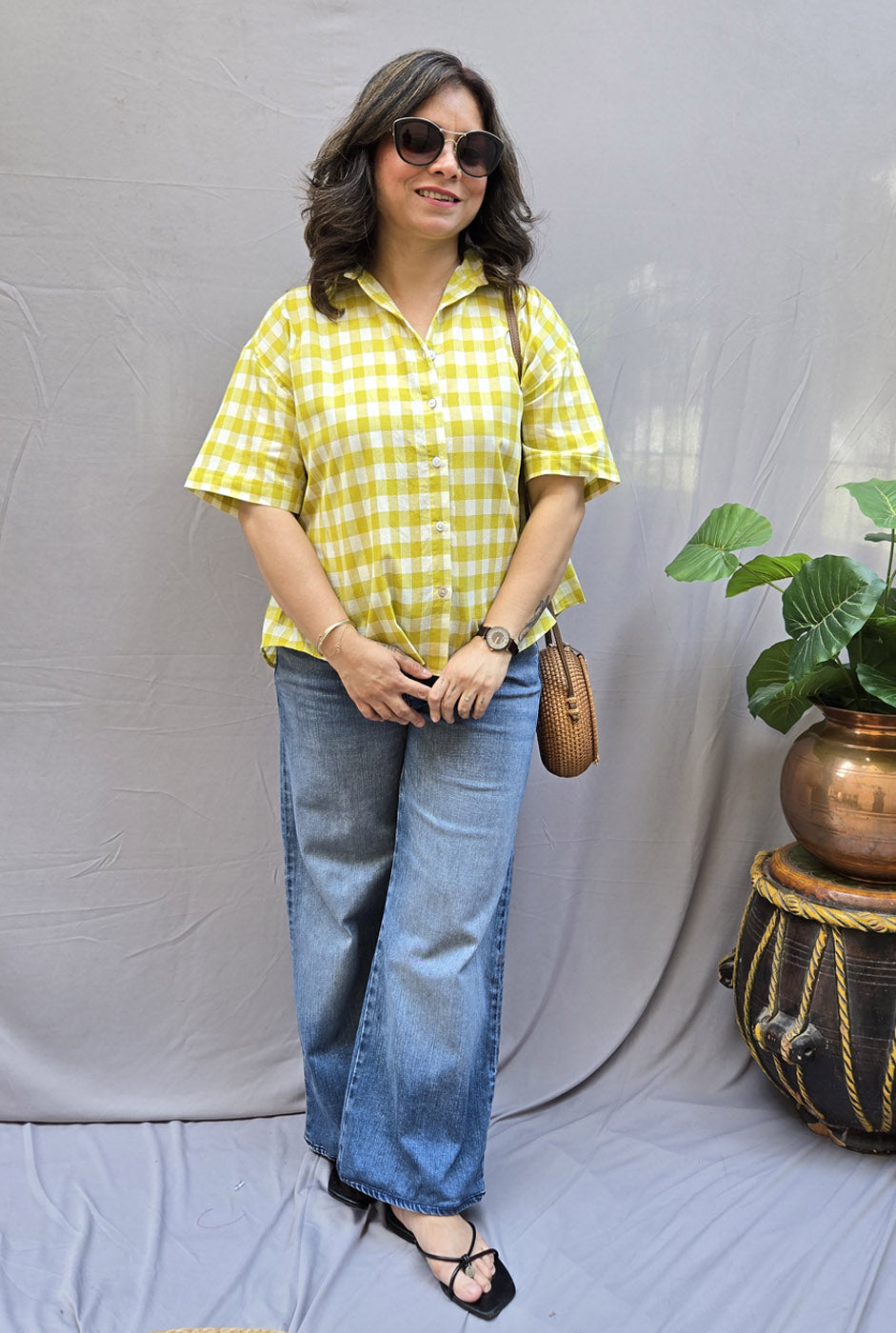 Chaukat Mint Green Checkered Anti-Fit Shirt