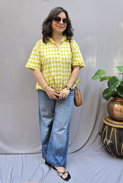 Chaukat Mint Green Checkered Anti-Fit Shirt