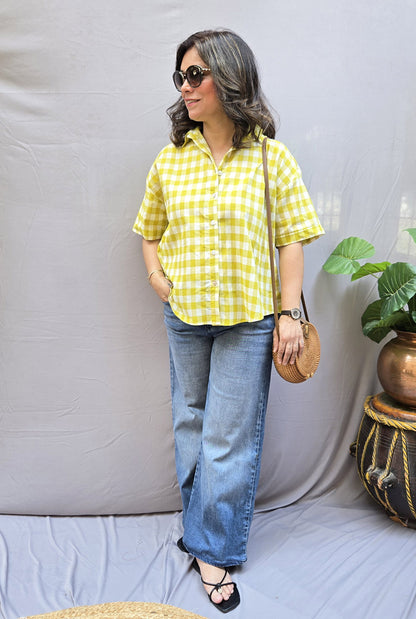 Chaukat Mint Green Checkered Anti-Fit Shirt