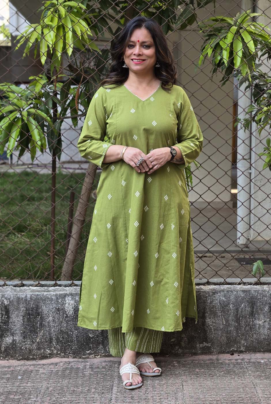 Nazakat Green Handloom Cotton Co-Ord Set