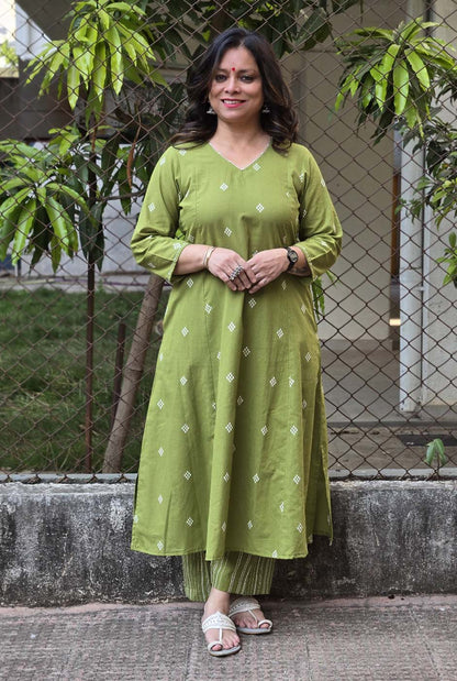 Nazakat Green Handloom Cotton Co-Ord Set