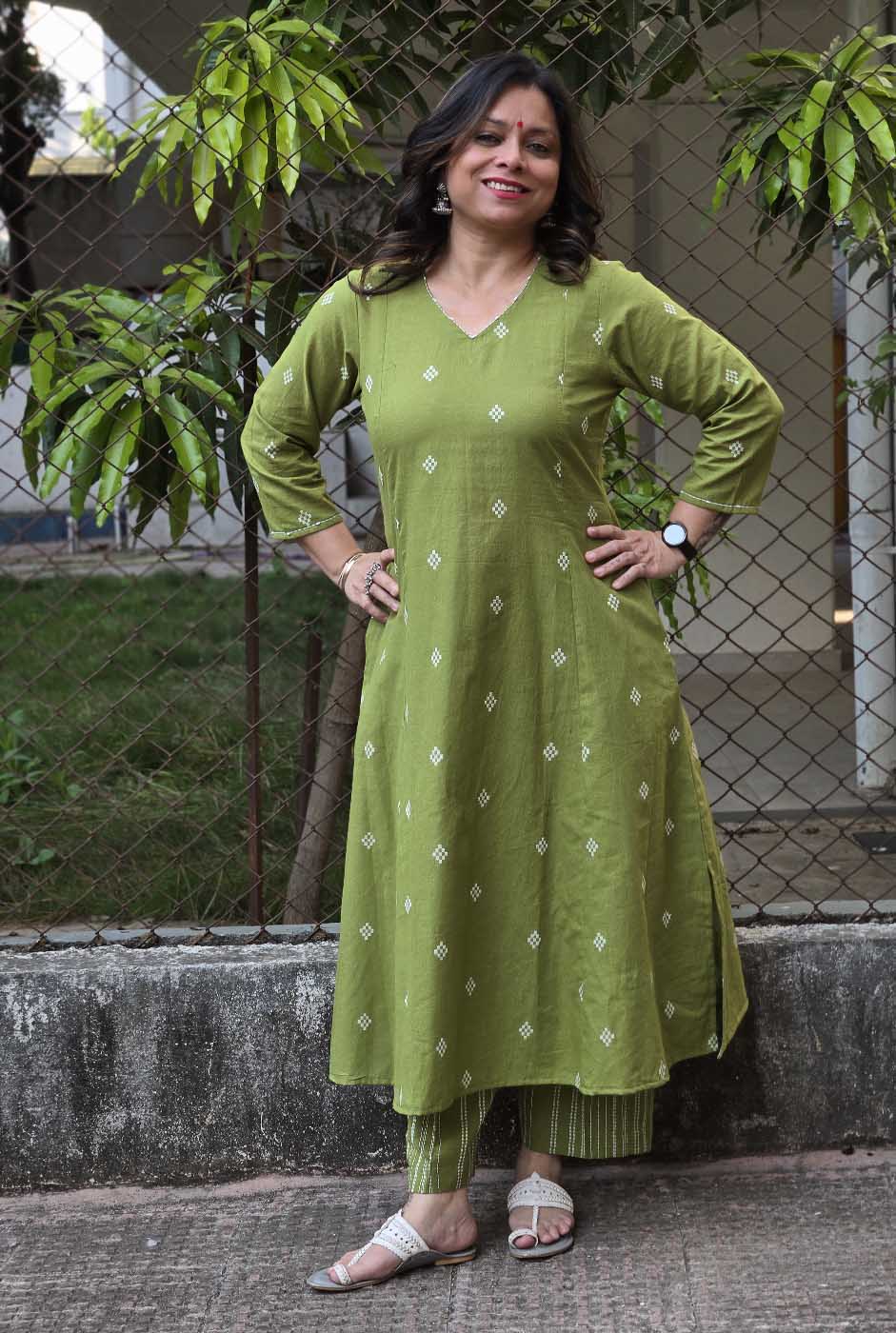 Nazakat Green Handloom Cotton Co-Ord Set
