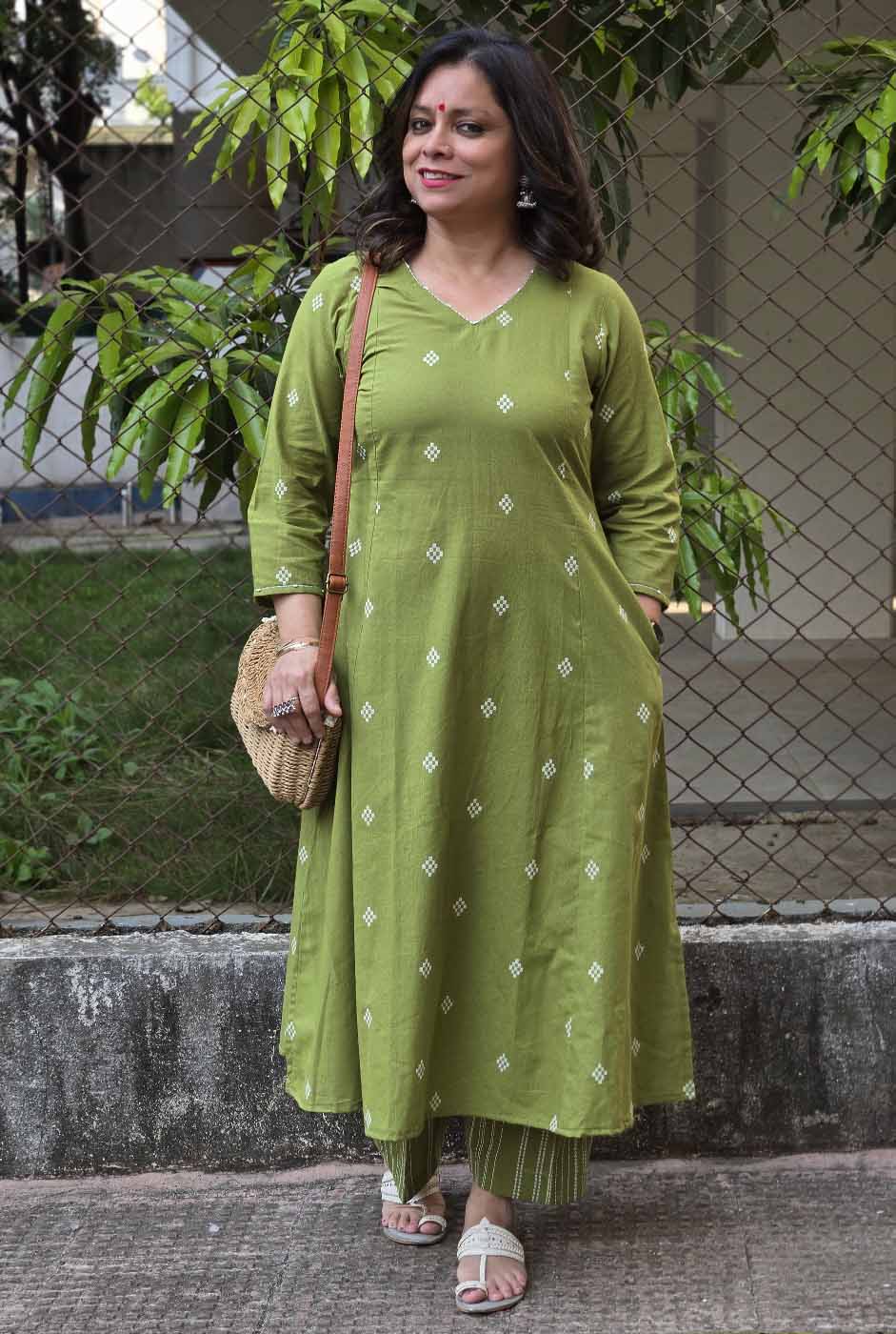 Nazakat Green Handloom Cotton Co-Ord Set