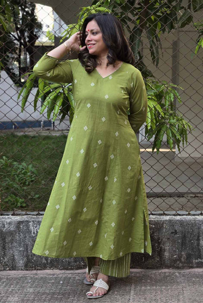 Nazakat Green Handloom Cotton Co-Ord Set
