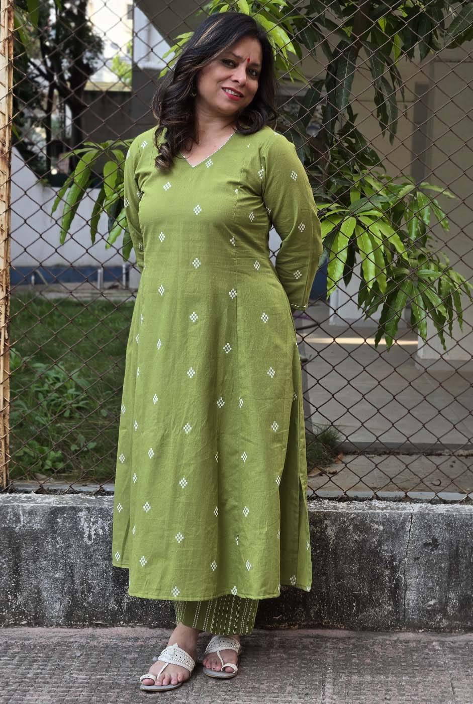 Nazakat Green Handloom Cotton Co-Ord Set