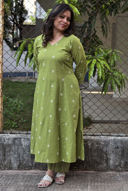 Nazakat Green Handloom Cotton Co-Ord Set