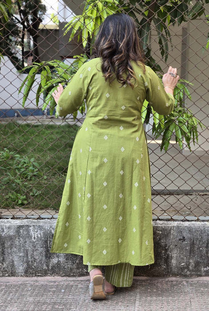 Nazakat Green Handloom Cotton Co-Ord Set