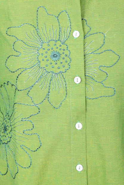 Phool Green Embroidered Cotton Shirt