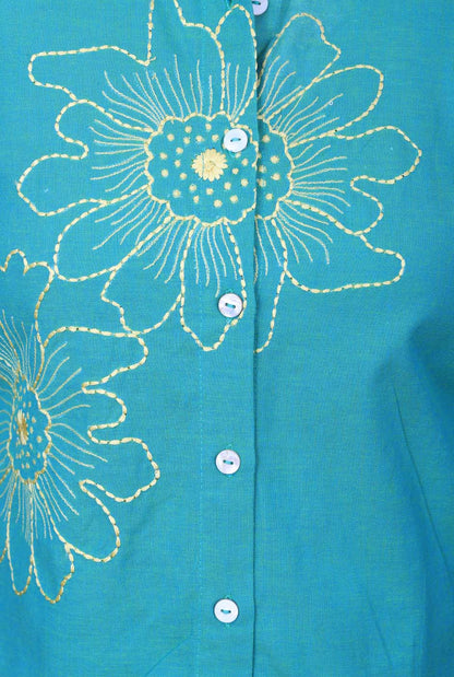 Phool Blue Embroidered Cotton Shirt