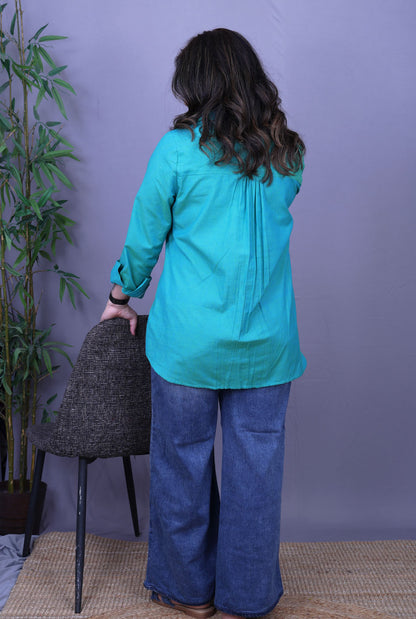 Phool Blue Embroidered Cotton Shirt