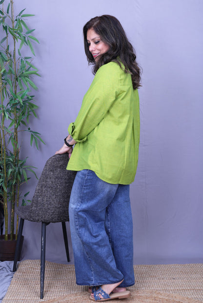 Phool Green Embroidered Cotton Shirt