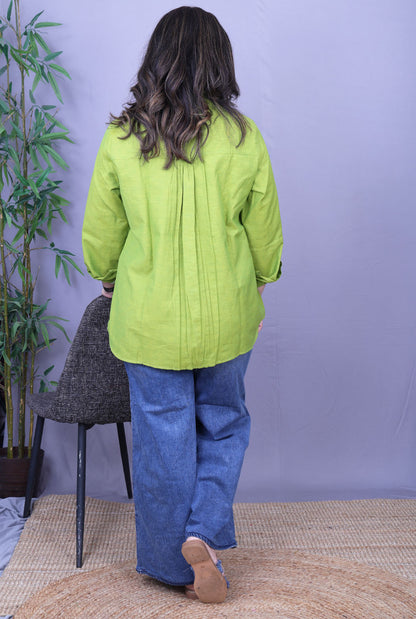 Phool Green Embroidered Cotton Shirt