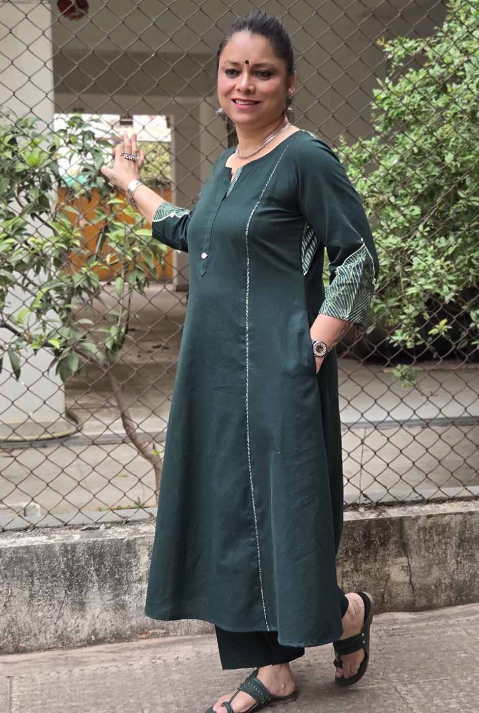 Green Jharokha Kurta