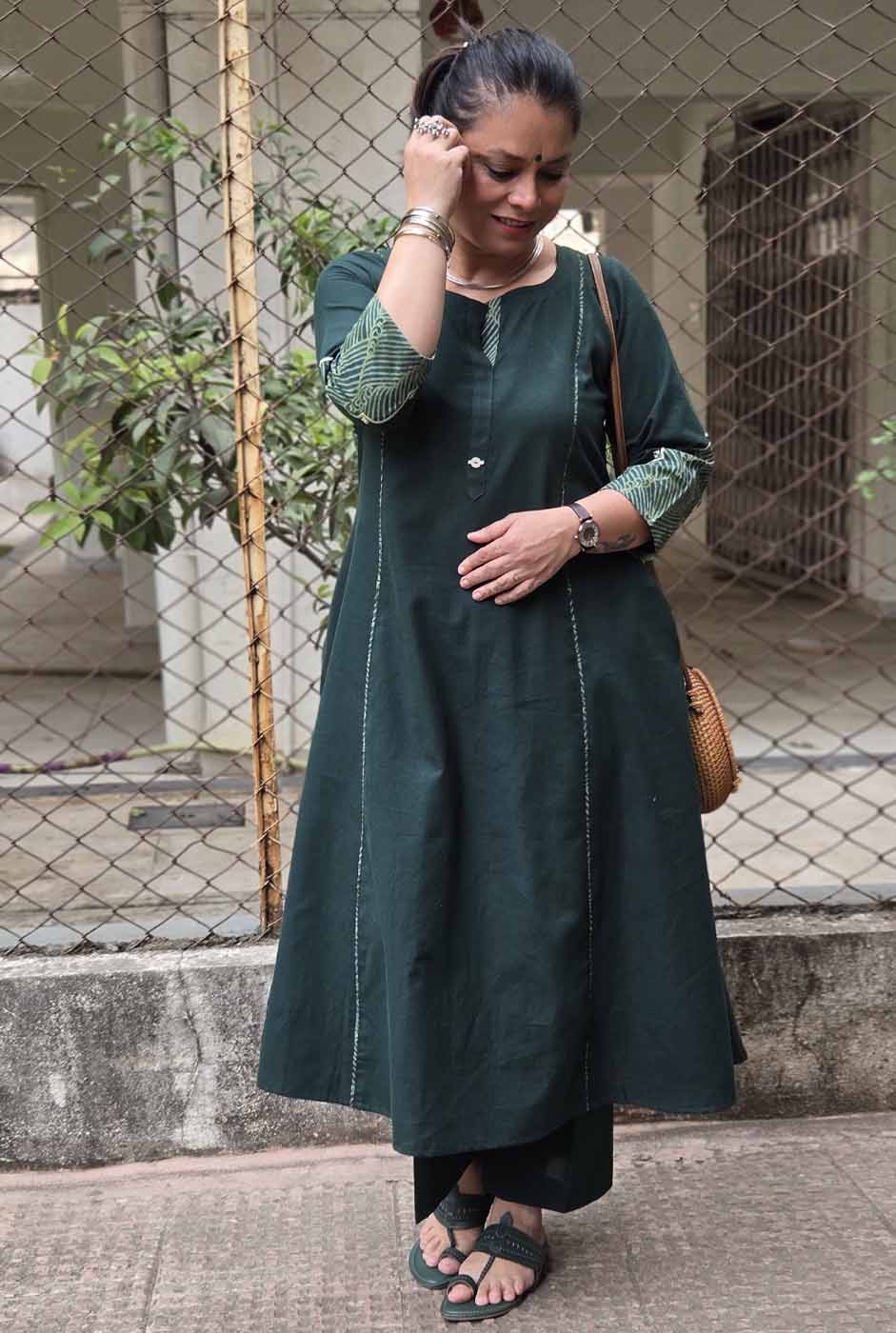 Green Jharokha Kurta