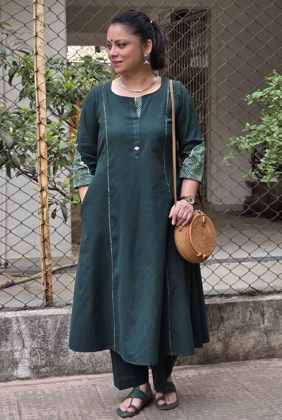 Green Jharokha Kurta