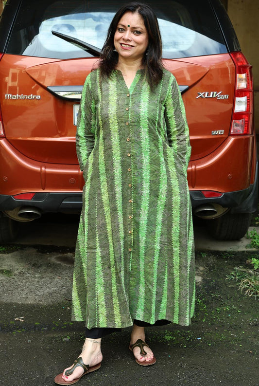 Ambar Vanaspati Block Printed Kurta (Green)