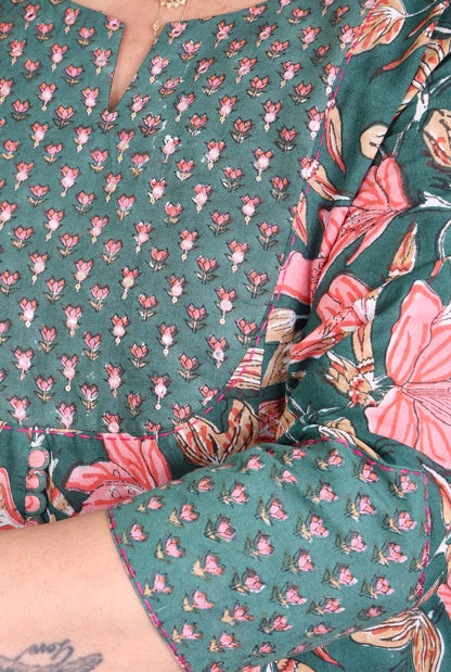 Green Gulmohar Kurta Pant Set with Hand Embroidery