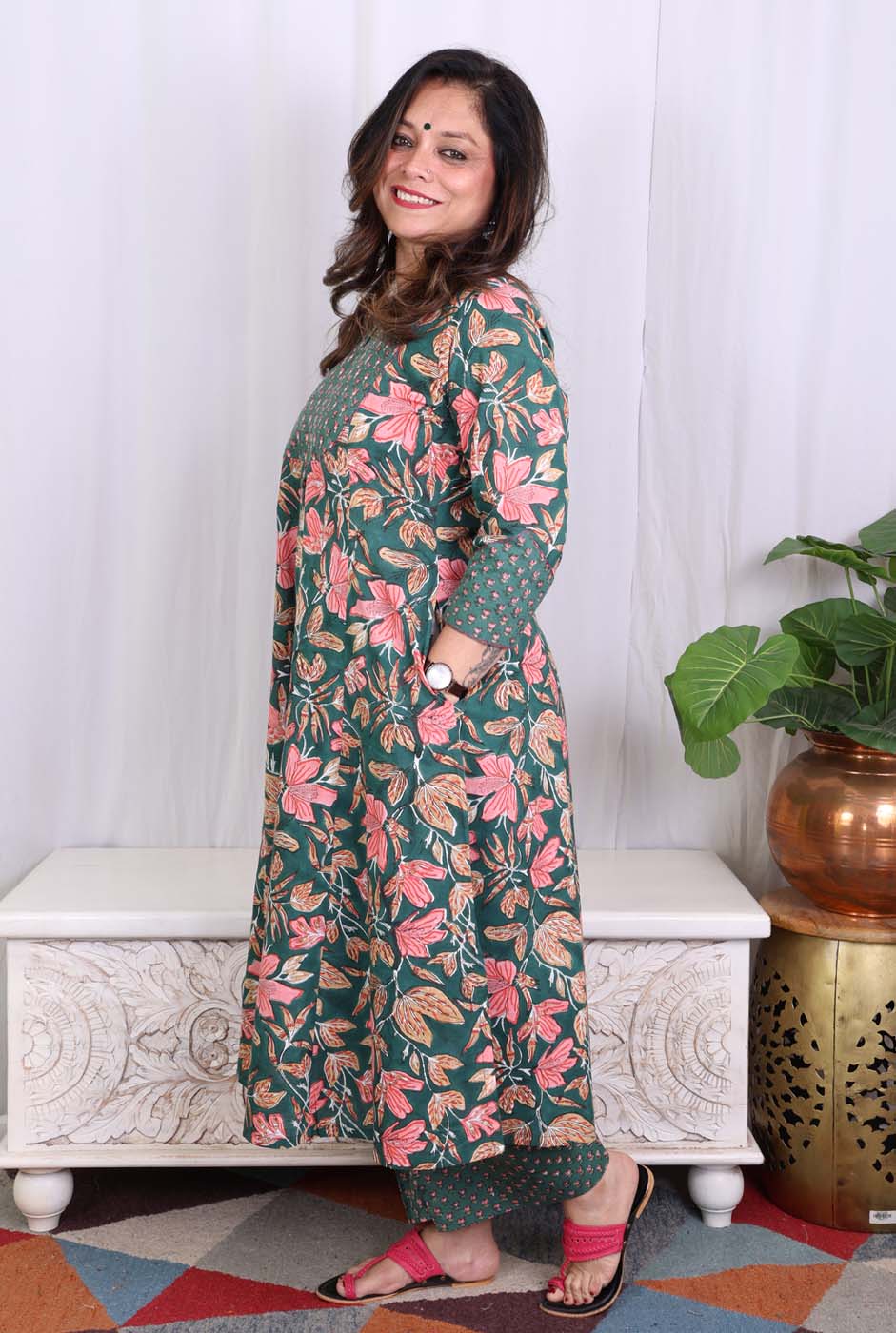 Green Gulmohar Kurta Pant Set with Hand Embroidery
