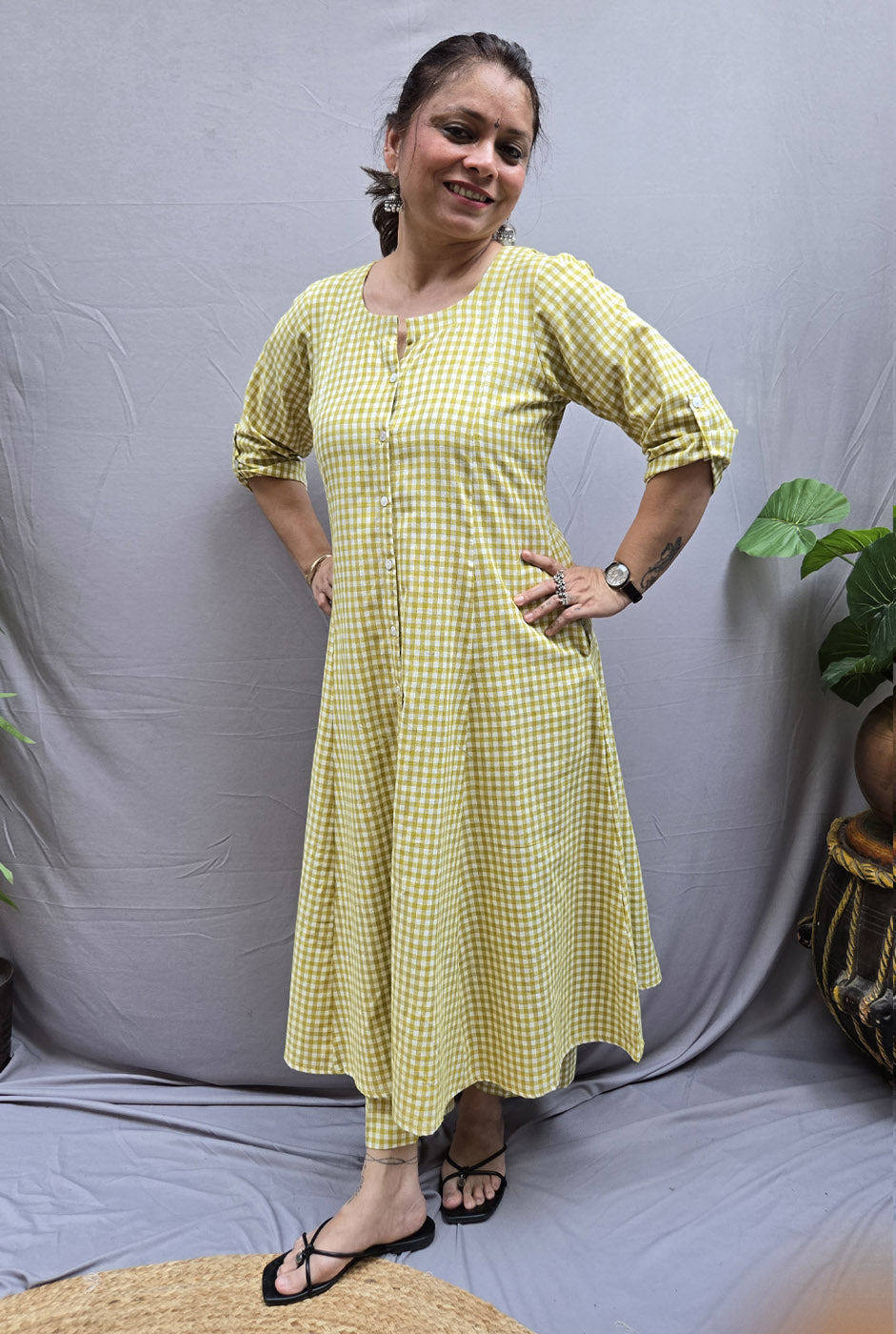 Set of 2 Chaukat – Handwoven Cotton Checks Co-ord Set Green