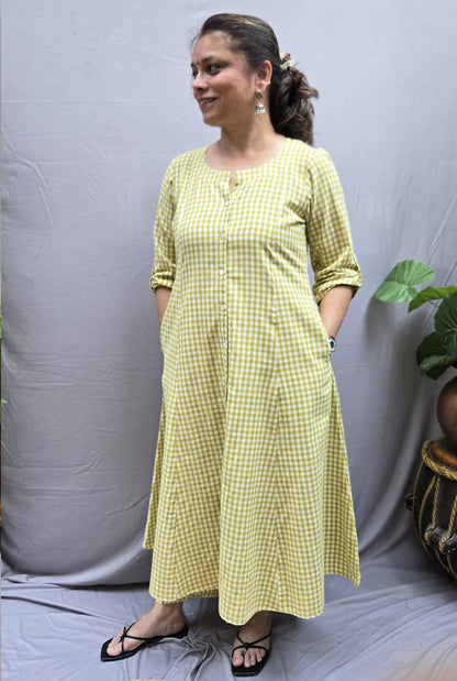 Set of 2 Chaukat – Handwoven Cotton Checks Co-ord Set Green