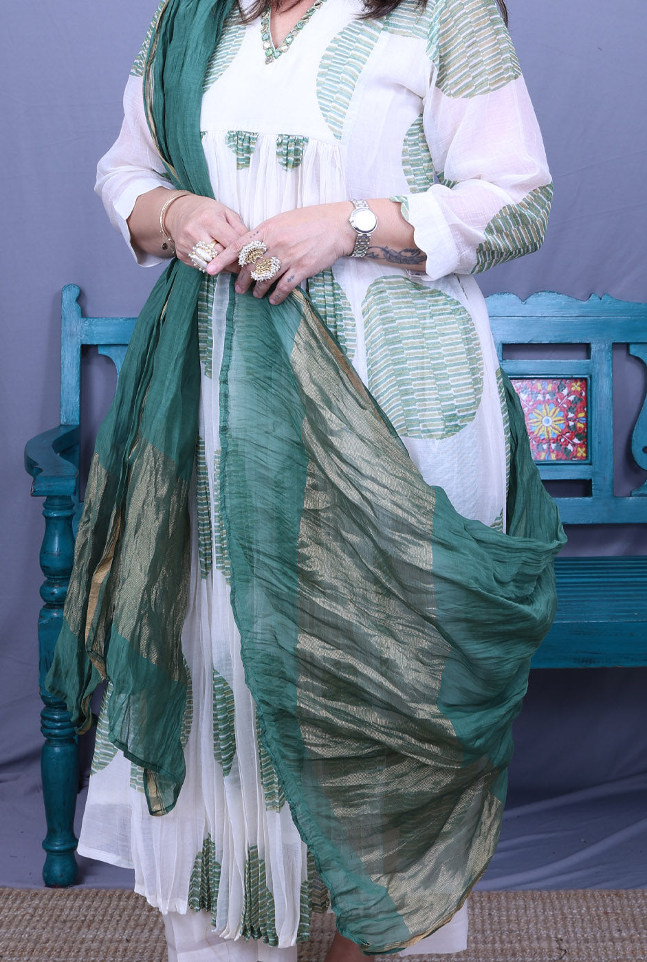 Mul Chanderi Dupatta Green