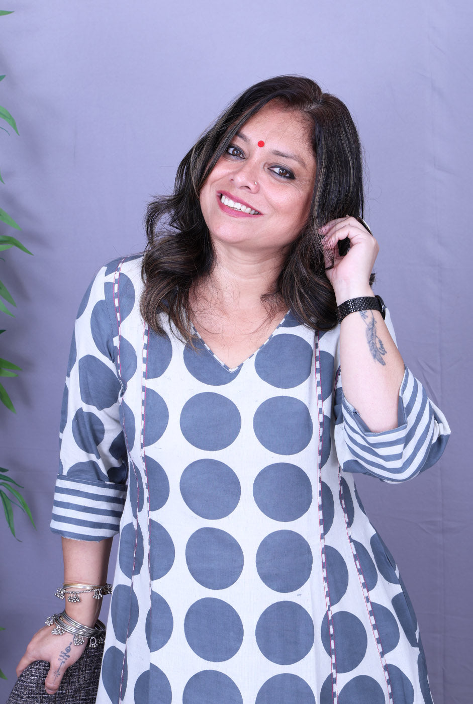 Bindu – Grey Handblock Cotton Kurta Pant Set of 2