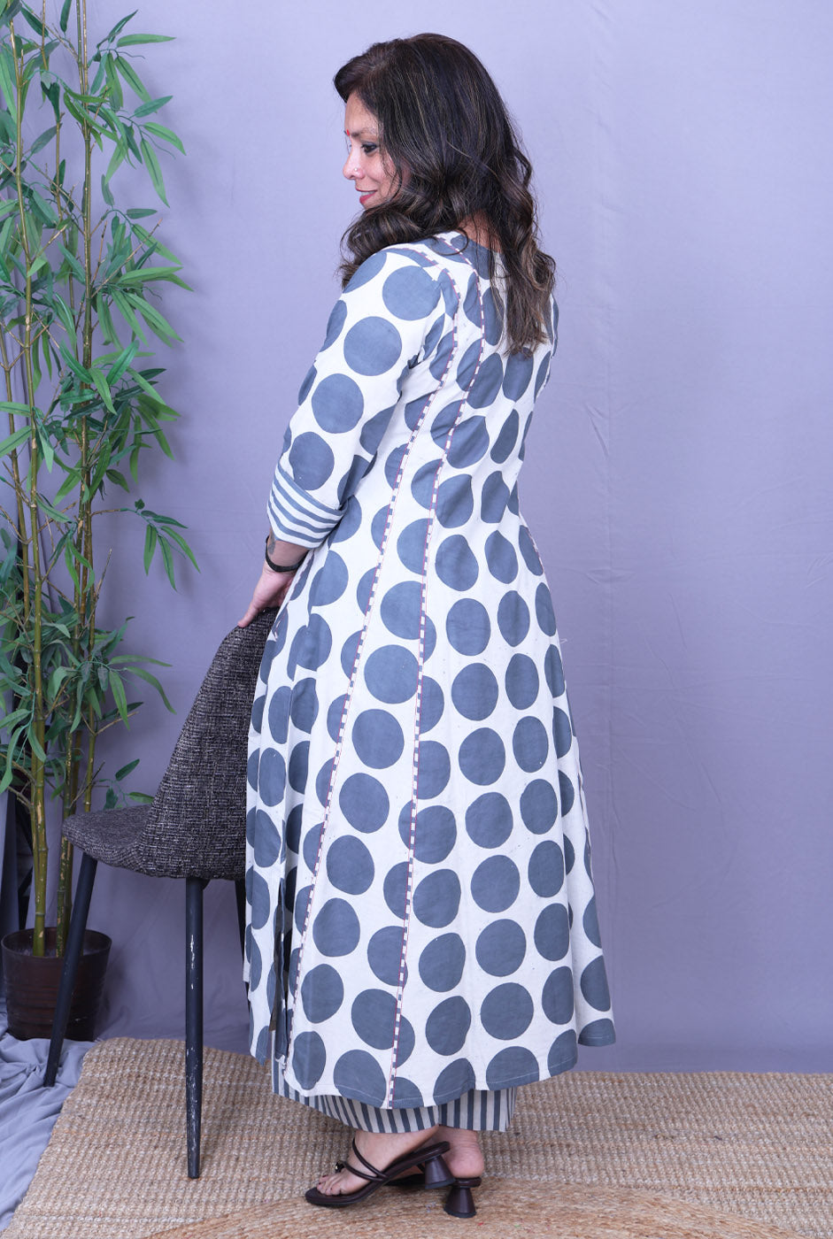Bindu – Grey Handblock Cotton Kurta Pant Set of 2
