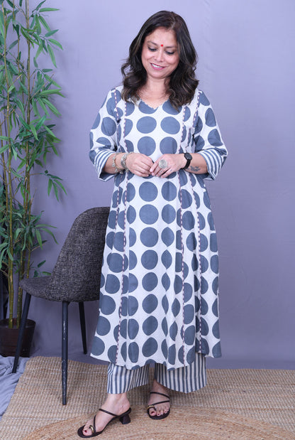 Bindu – Grey Handblock Cotton Kurta Pant Set of 2