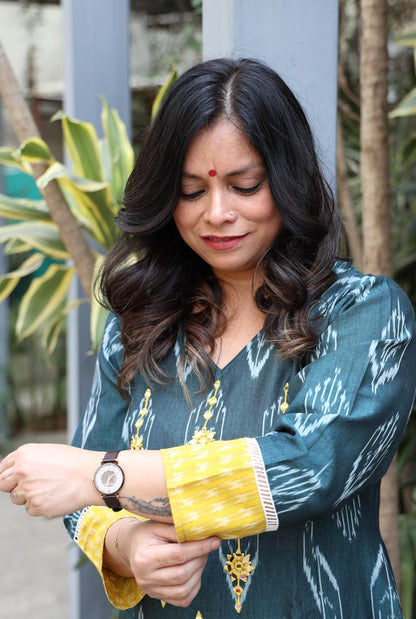 Handcrafted exclusive ikat with hand Embroidery