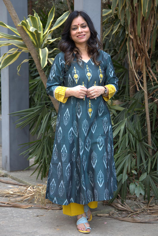 Handcrafted exclusive ikat with hand Embroidery