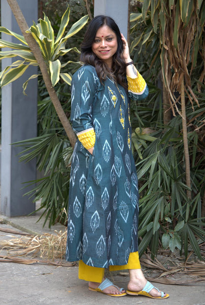 Handcrafted exclusive ikat with hand Embroidery