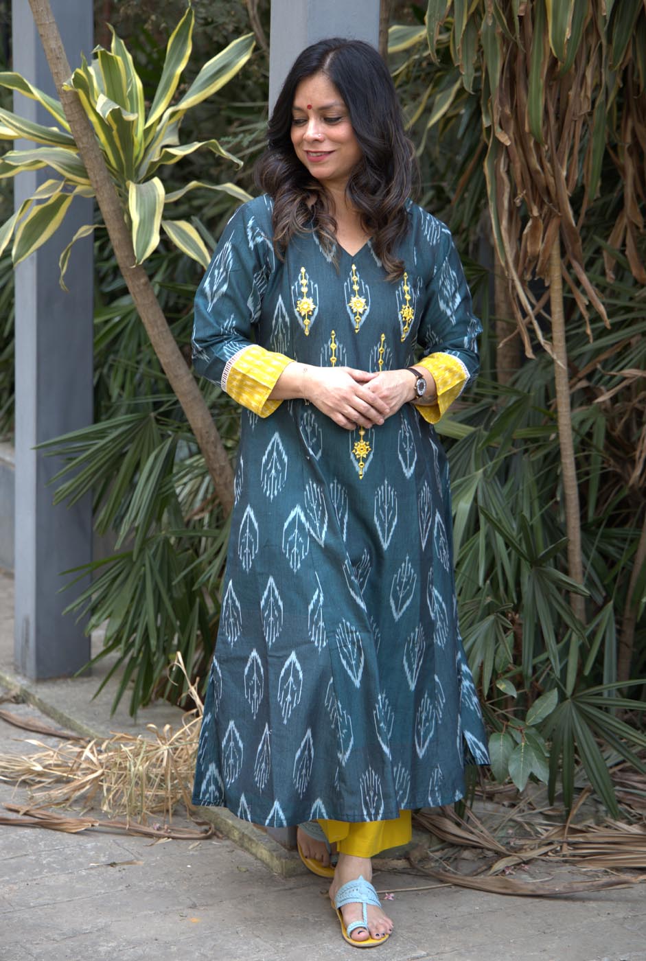 Handcrafted exclusive ikat with hand Embroidery