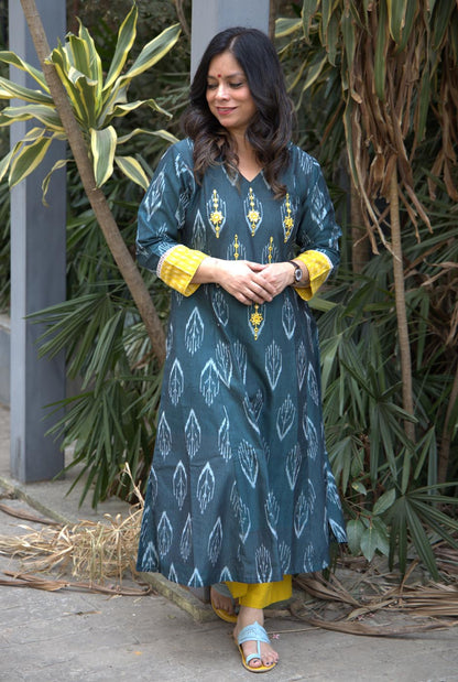 Handcrafted exclusive ikat with hand Embroidery