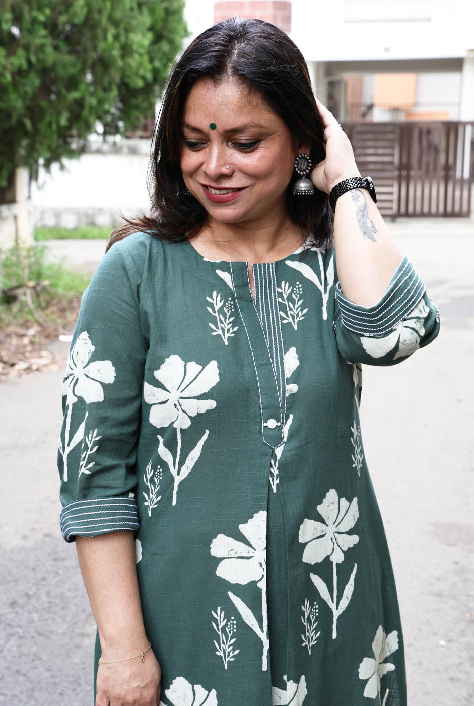 Gulmohar Floral Block Cotton Kurta B