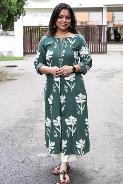 Gulmohar Floral Block Cotton Kurta B