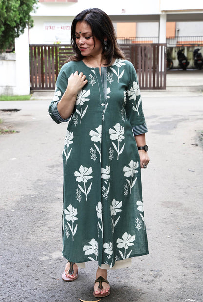 Gulmohar Floral Block Cotton Kurta B