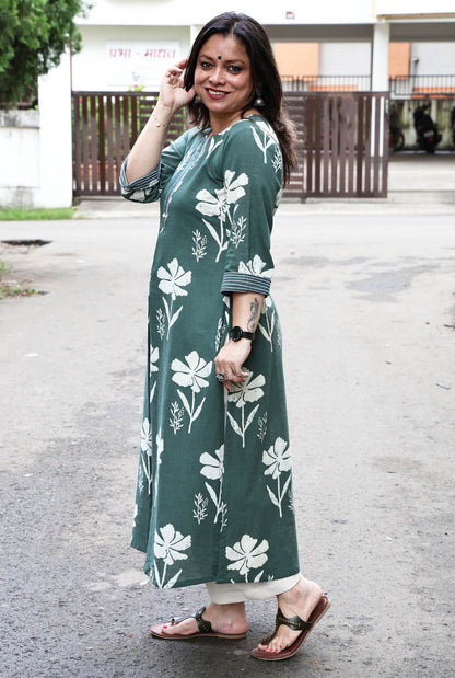Gulmohar Floral Block Cotton Kurta B