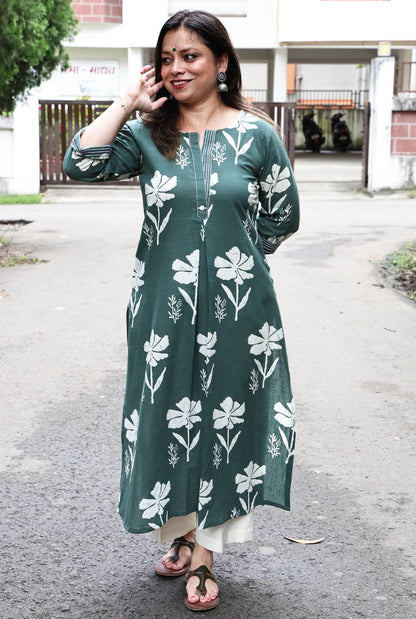 Gulmohar Floral Block Cotton Kurta B