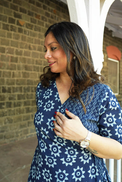 Indigo handblocked  Wrap Around Dress