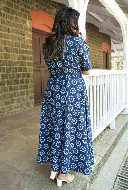 Indigo handblocked  Wrap Around Dress