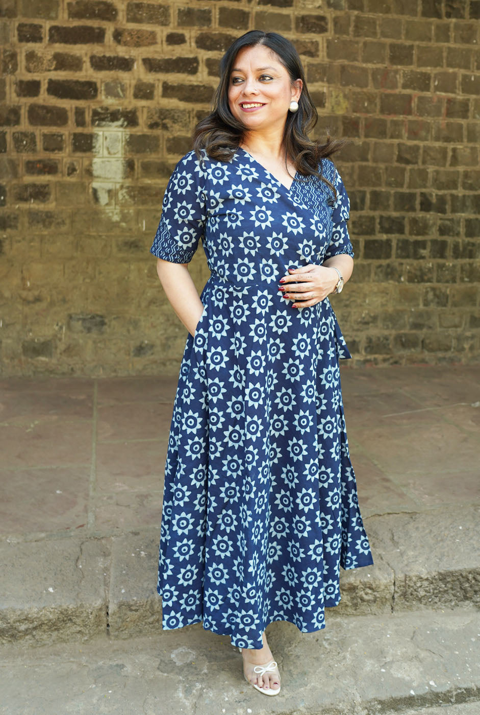 Indigo handblocked  Wrap Around Dress
