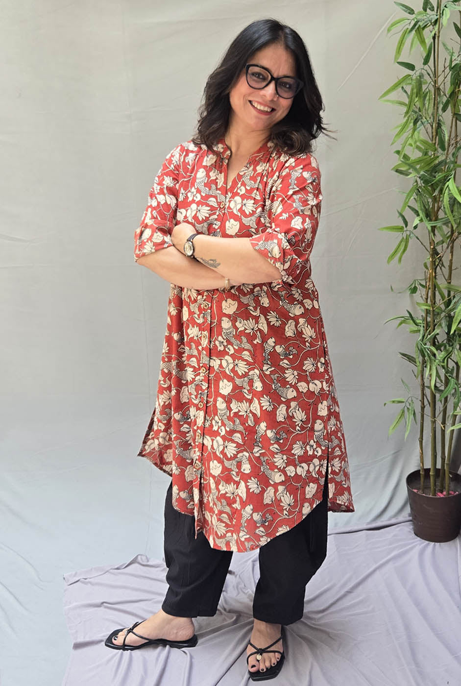 Chitralekha Kalamkari Red Kurta Pant Set