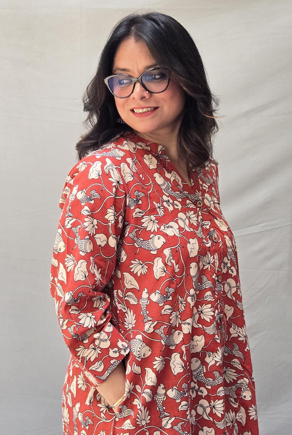 Chitralekha Kalamkari Red Kurta Pant Set