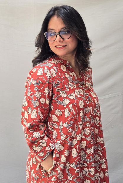 Chitralekha Kalamkari Red Kurta Pant Set